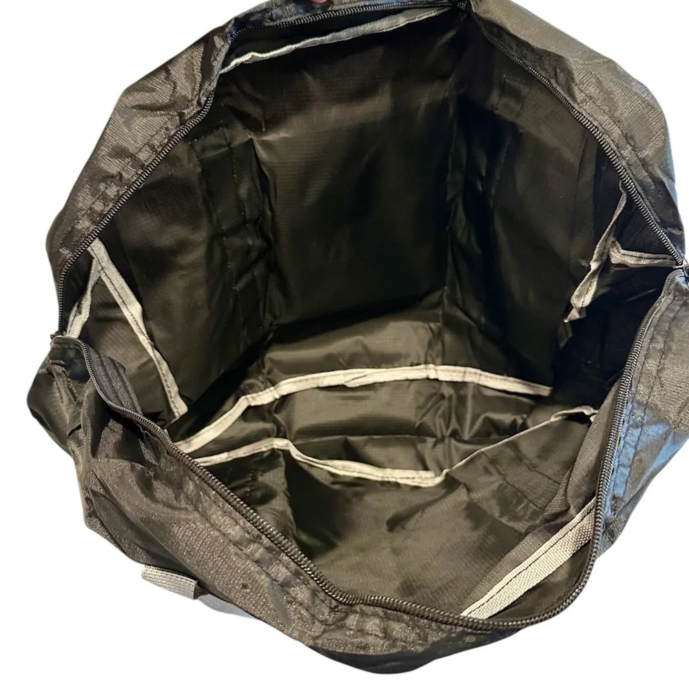 Black Foldable Travel Duffel Bag with Gray Straps